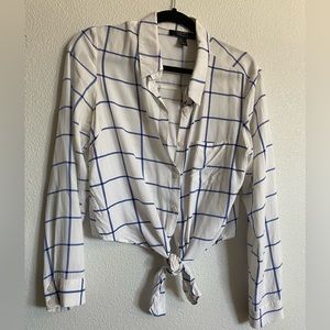 Forever 21 White and Blue Plaid Blouse